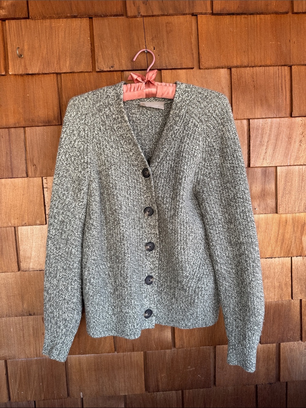 Everlane Heather olive Chunky V-Neck Button Cardigan